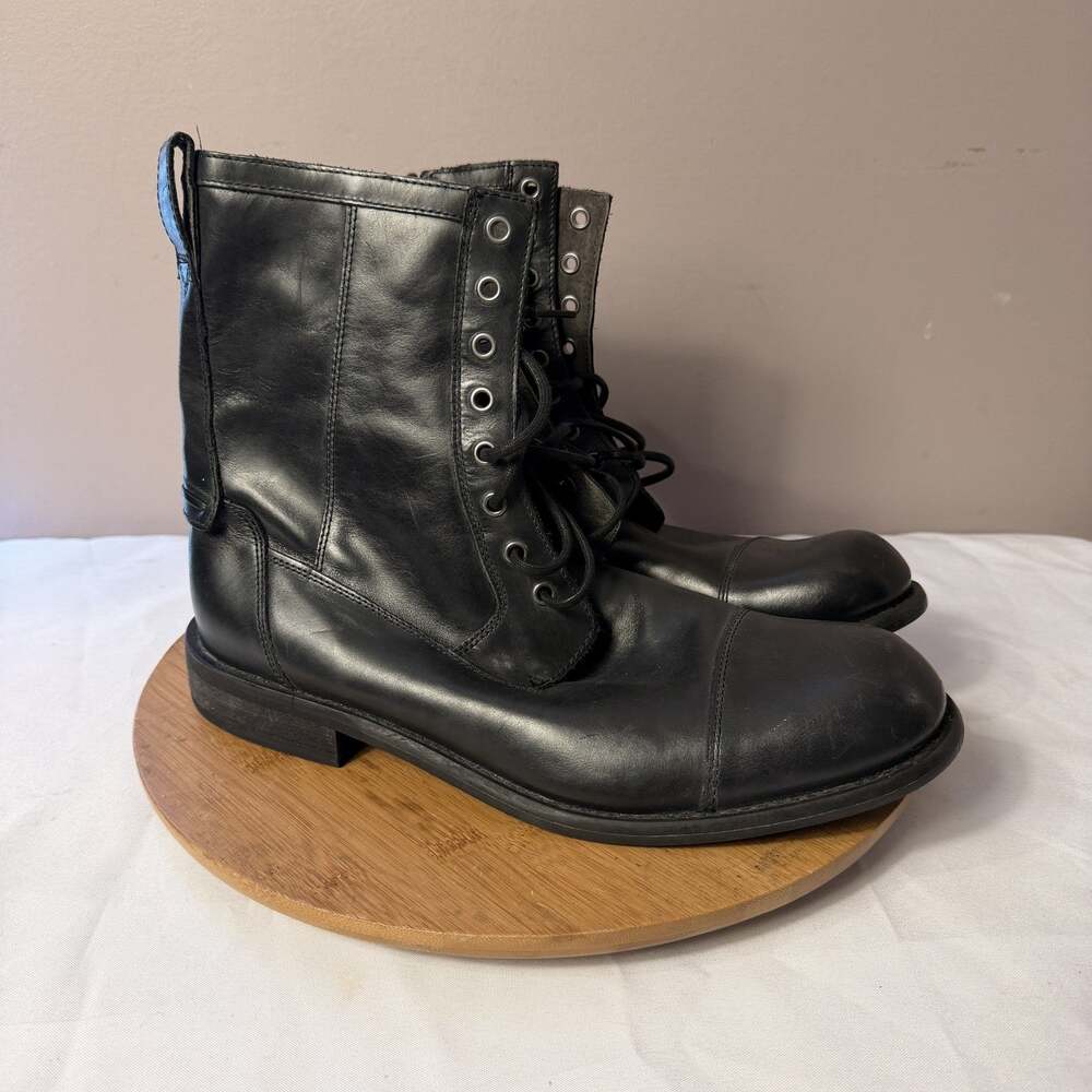 John Varvatos Combat Boots Mens Size US 10 M Black Soft Leather Side Zip Cap Toe